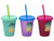 Colour Changing Outdoor Tumblers Lids Reusable Straws - Pink Blue - Set of 3