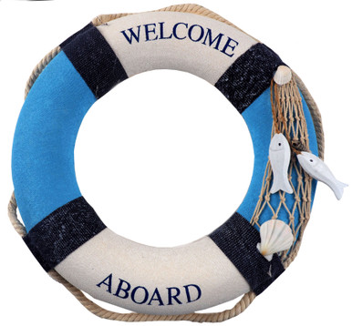 Nautical Life Ring 31cm Decor Hanging Wall Art - Welcome Aboard