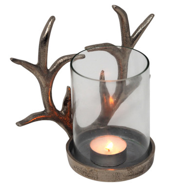 Lampe En Bois De Cerf Avec Porte-Bougie Et Fer à Cheval – Fait Main – Idée Cadeau Unique