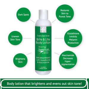 NUTRA-LIFT Brite & Lite Body Lotion WITH 2% hydroquinone** a naturally occurring ingredient. With added moisture to help BRIGHTEN dark spots.