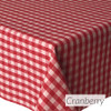 Mirha Yarn Dyed Gingham Check Wipe Clean Tablecloth - Cranberry. Pictured on a table.