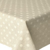 Wipe Clean Tablecloth - Mirha Polka Beige shown on a table top