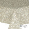 Acrylic Coated Tablecloth - Culla: Fleur in Beige. Shown on a table
