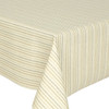 Acrylic Coated Tablecloth - Catalonia: Pinstripe - Beige. Pictured on a table.
