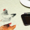 Wipe Clean Tablecloth - Digital Chicken Coop. Pictured close to show weave and  texture.