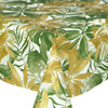 Living Tropical Green: Acrylic Coated Tablecloth. Shown on a table