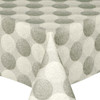 Living Circles Grey: Acrylic Coated Tablecloth. Shown on a table.