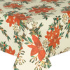 Navarra Christmas Flowers wipe clean acrylic coated tablecloth pictured on a table.