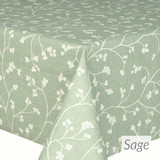 Wipe Clean Fabric - Blaze Sprig Sage. Pictured on a table
