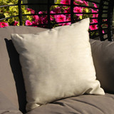 Outdoor Cushion: Lino Beige - pictured on a garden seat