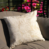 Outdoor Cushion: Papua Beige - pictured on a garden seat