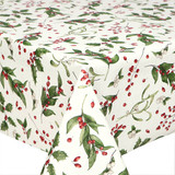 Wipe Clean Tablecloth - Blaze Mistletoe. Pictured on a table.
