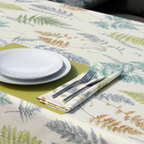 Blaze Fern Multi Wipe Clean Fabric pictured on a table setting.