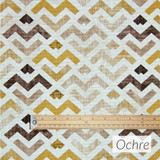 Acrylic Coated Fabric - Living: Zigzag Ochre - pictured with a wooden metre rule.