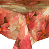 Acrylic Coated Tablecloth - Digital Poinsettia. Pictured on a table