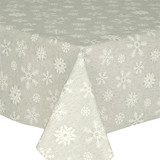Living Sparkle Grey Pearl Christmas Tablecloth Acrylic Coated Wipe Clean shown on a table.