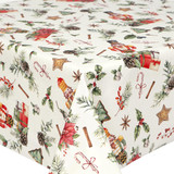Acrylic Coated Tablecloth - Digital Poinsettia. Pictured on a table