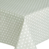 Wipe Clean Tablecloth - Acrylic Coated-  Loneta Ensor - White. Pictured on a table