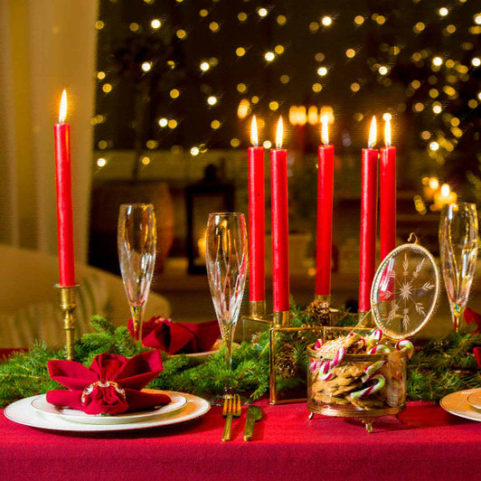 Beautiful Christmas table setting with red tabecloth