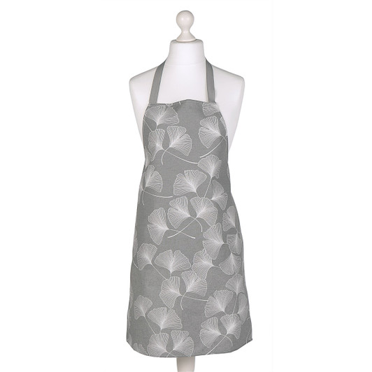 Acrylic coated apron. Culla: Ginkgo Grey - full length view.