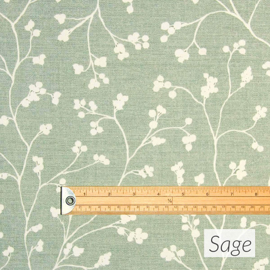 Blaze Sprig Sage Acrylic Coated Fabric with a metre rule