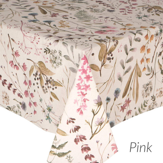 Acrylic Coated Tablecloth - Navarra: Yulex Pink pictured on a table