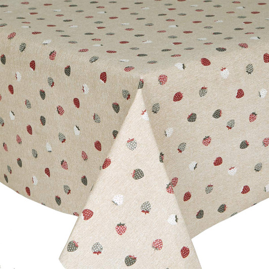 Acrylic Coated Tablecloth - Loneta: Fresa - spread on a table