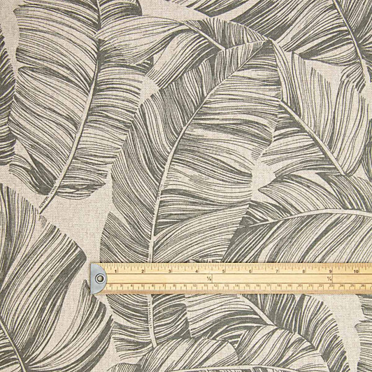 Acrylic Coated Fabric - Mirha Tropical Leaf - pictured with a wooden ruler