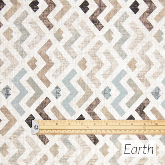 Acrylic Coated Fabric - Living: Zigzag Earth - pictured with a wooden metre rule.
