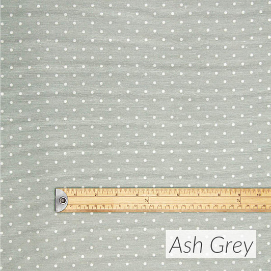 Acrylic coated fabric. Living Dottie - Ash Grey. Pictured with a ruler to show scale.