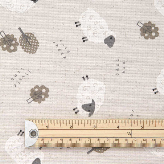Wipe Clean Fabric. Loneta: Baa - Pictured with a wooden ruler