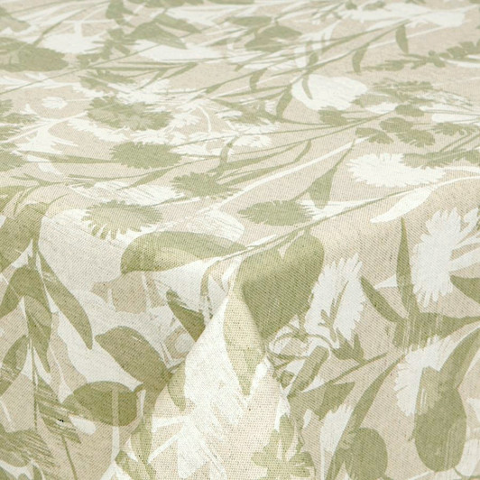 Wipe Clean Tablecloth - Mirha Green Stem - pictured on a table top