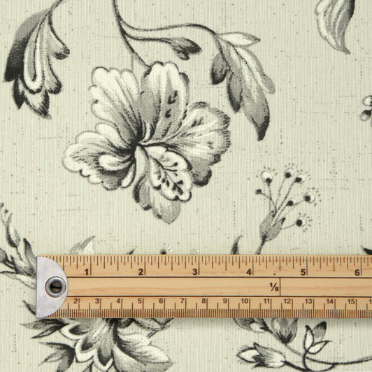 Wipe Clean, Acrylic Coated Fabric- Loneta: Freddy Black - pictured with a wooden ruler to show scale.