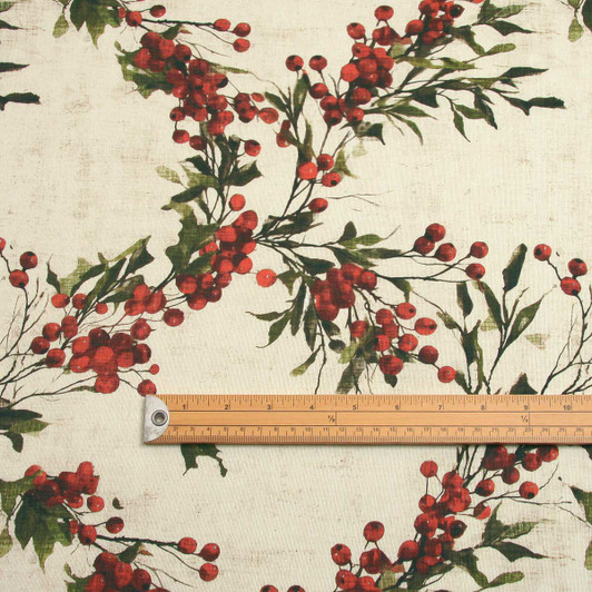 Acrylic Coated Christmas Fabric: Culla: Bessie - pictured with a wooden ruler to show scale.