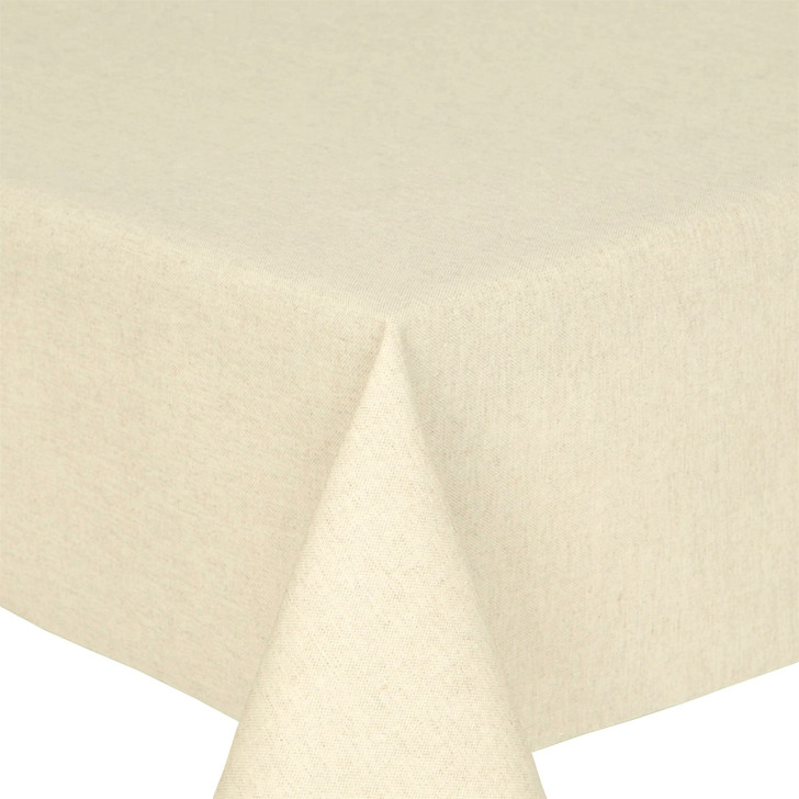Acrylic Coated Wipe Clean Tablecloth Fabric - Mirha Natural - shown on a table.