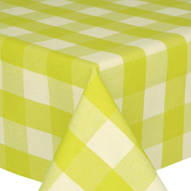 Acrylic Coated Tablecloth - Mirha Yarn Dyed: Large Green Check. Shown on a table.