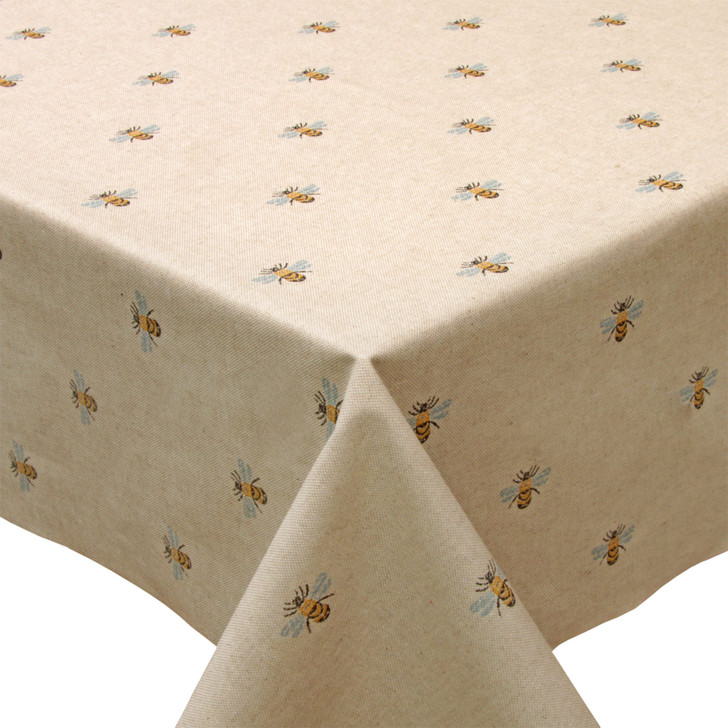 Valencia: Bees wipe clean acrylic coated tablecloth - shown on a table