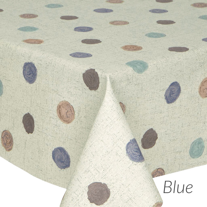 Acrylic Coated Tablecloth Loneta: Leon - Blue. Shown draped on a table.