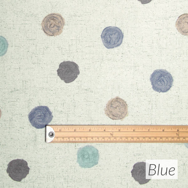 Acrylic Coated Fabric Loneta: Leon - Blue. Pictured with a wooden ruler to show scale.