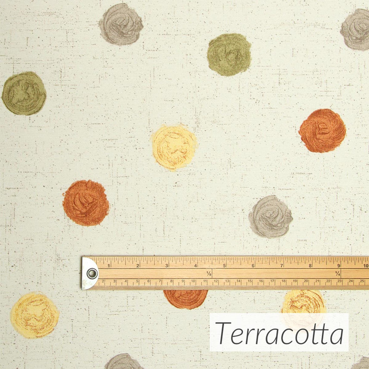Acrylic Coated Fabric Loneta: Leon - Terracotta. Pictured with a wooden ruler to show scale.