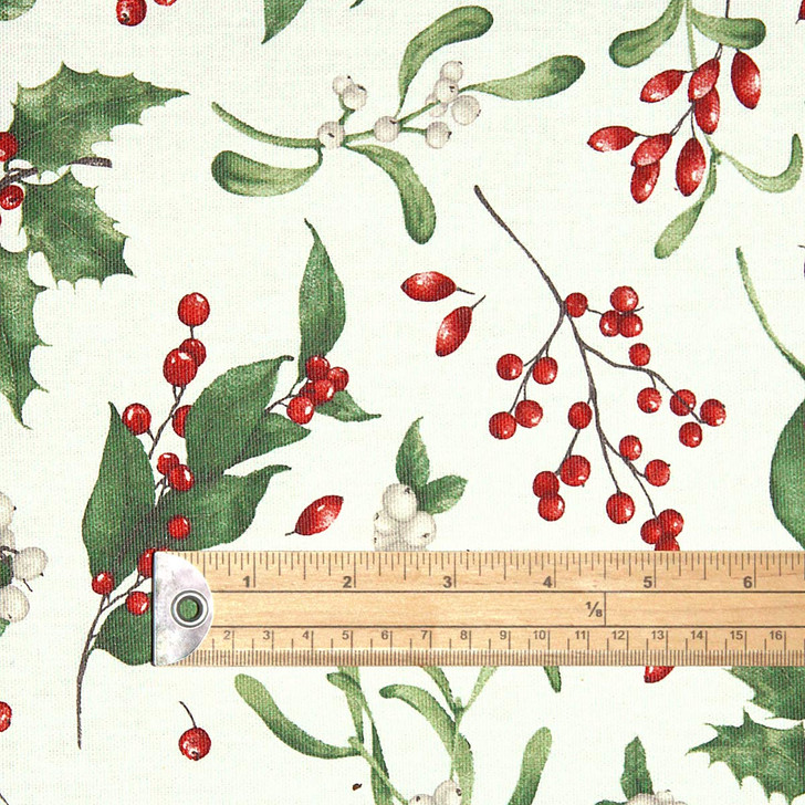 Acrylic Coated Fabric-  Blaze: Mistletoe pictured with a ruler to show scale
