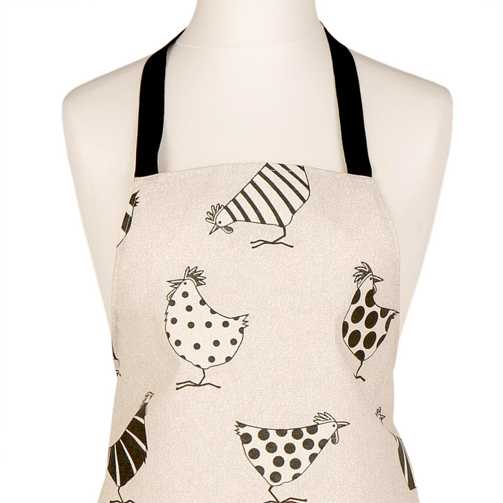 Wipe clean apron. Loneta: Two Tone Chickens - close up.