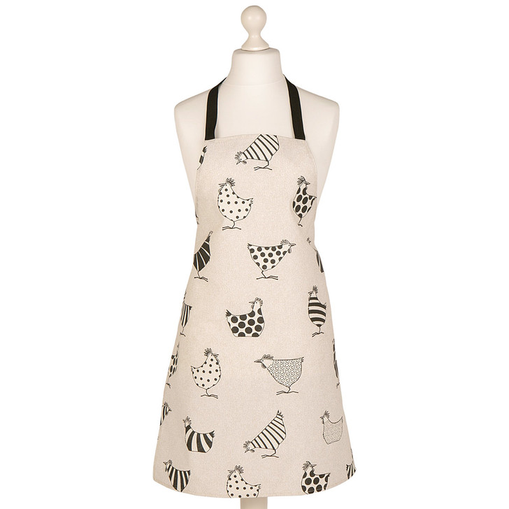 Acrylic coated apron. Loneta: Two Tone Chickens - full length view.