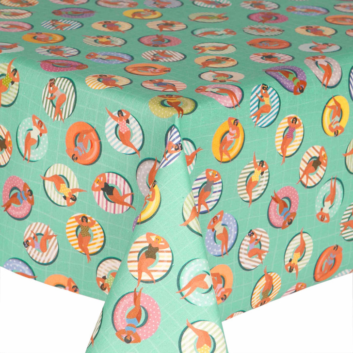 Acrylic Coated Tablecloth - Digital Floating. Pictured on a table