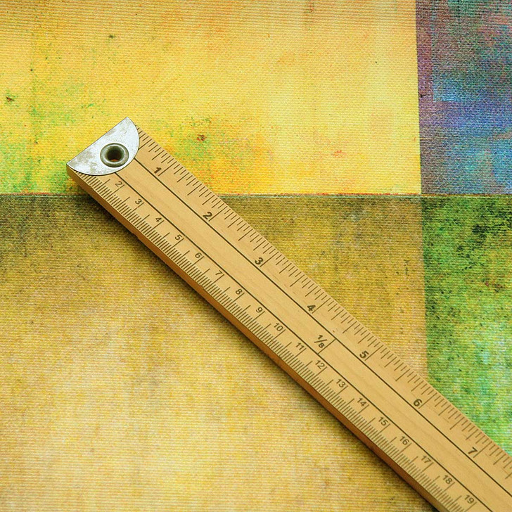 Acrylic-Coated, Wipe-Clean fabric - Digital: Lucerne. Pictured with a wooden ruler to show scale
