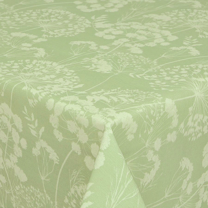 Extra Wide Wipe-Clean Fabric: Navarra: Ceres Verde. Pictured with a wooden ruler to show scale