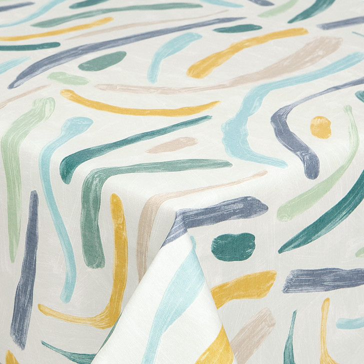 Acrylic Coated Tablecloth - Brush Strokes - spread on a table