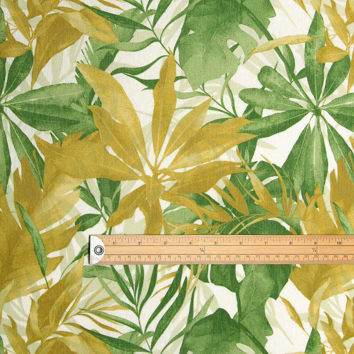 Living Tropical Green: Wipe Clean Fabric. Pictured with a wooden metre rule to show scale