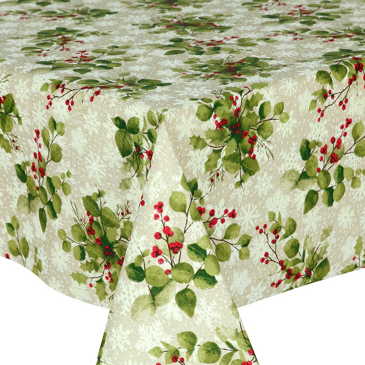 Acrylic Coated Tablecloth - Living: Winter Berries - spread on a table
