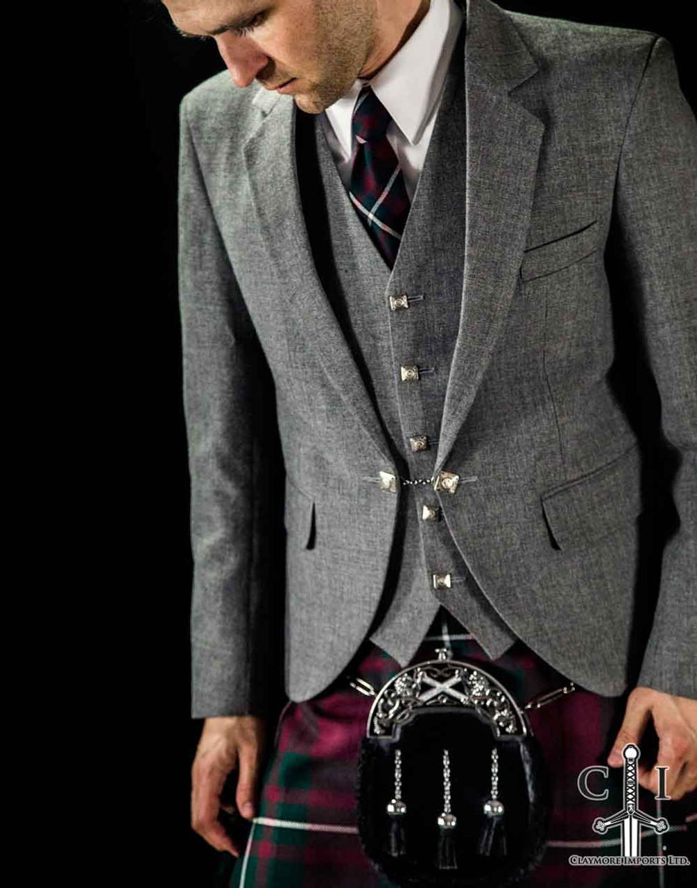 Light Grey Tweed Jacket Button Vest - Claymore Imports